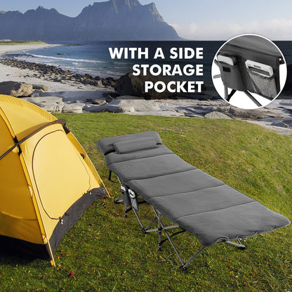Folding Retractable Camping Cot With Mattress, Carry Bag, Gray Camping Furniture at Gallery Canada