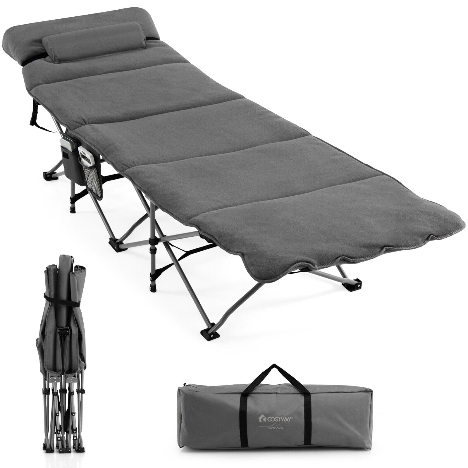 Folding Retractable Camping Cot With Mattress, Carry Bag, Gray Camping Furniture at Gallery Canada