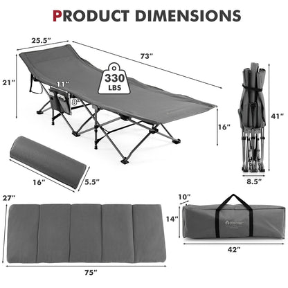 Folding Retractable Camping Cot With Mattress, Carry Bag, Gray Camping Furniture at Gallery Canada