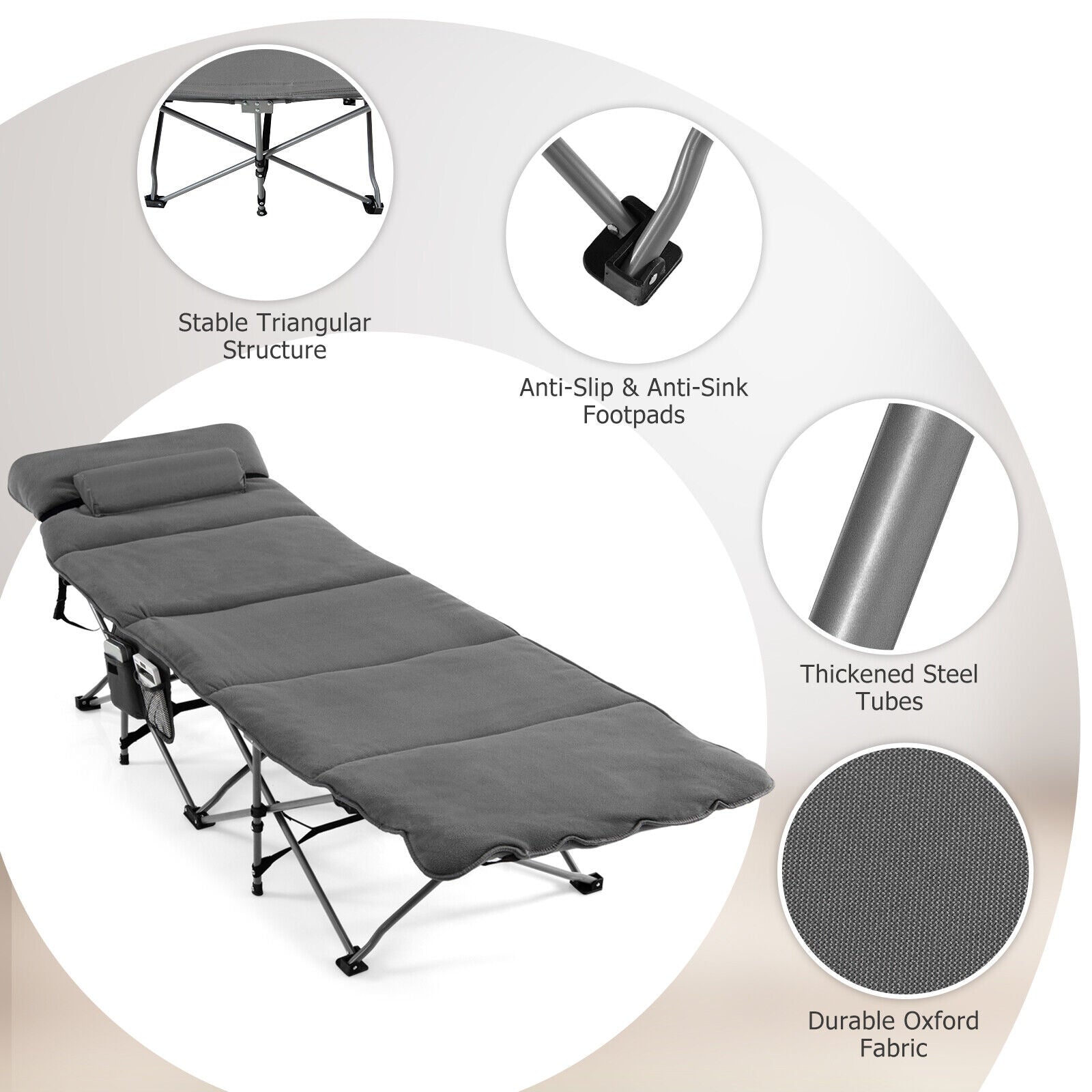 Folding Retractable Camping Cot With Mattress, Carry Bag, Gray Camping Furniture at Gallery Canada
