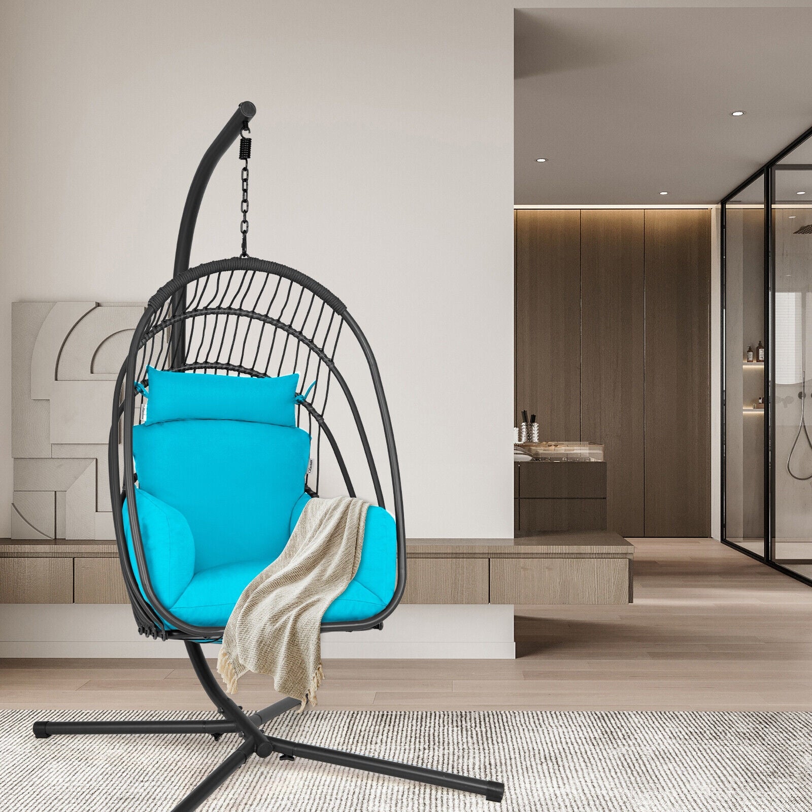 Hanging Egg Chair With Stand, Soft Cushion Pillow Swing Hammock, Turquoise Hammocks at Gallery Canada