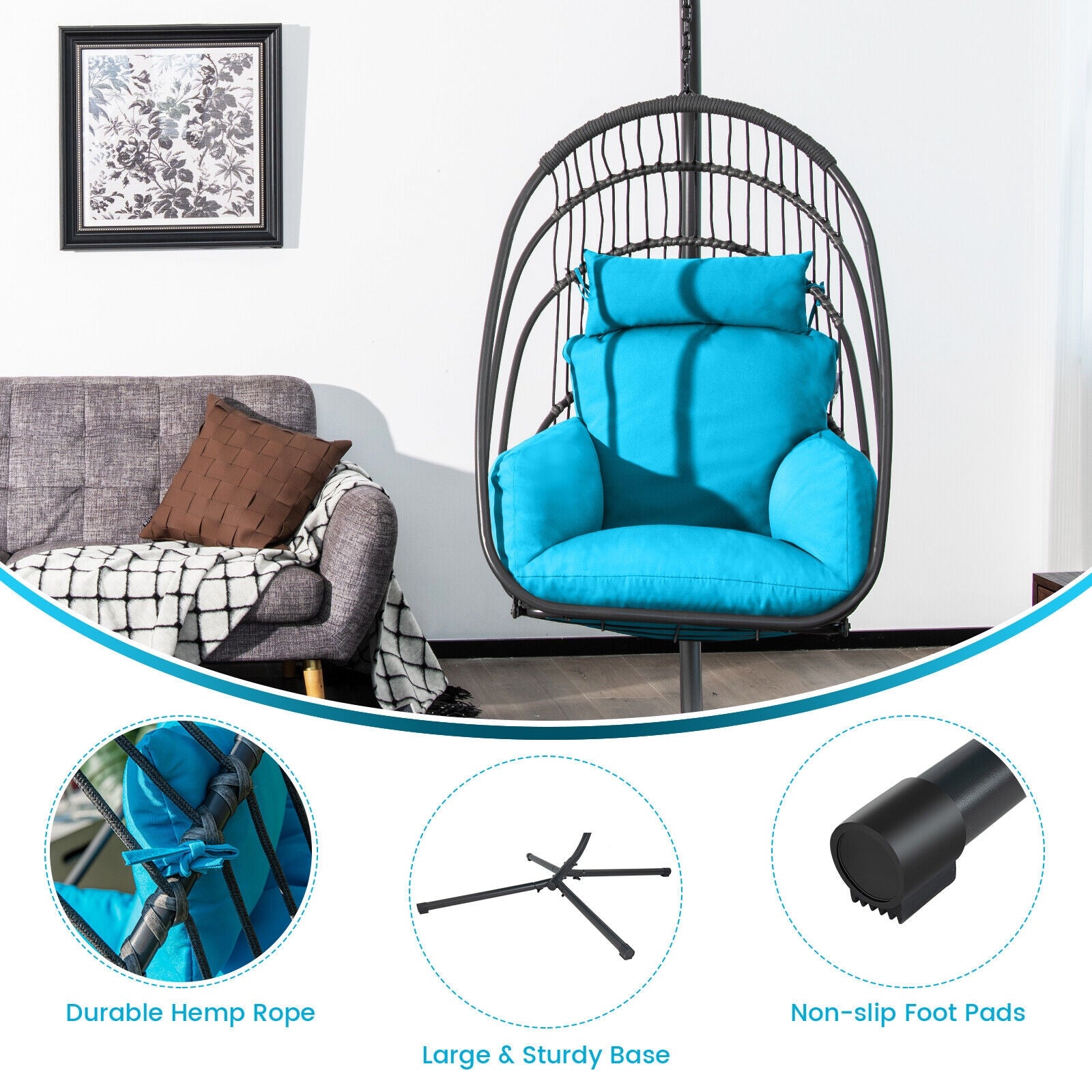 Hanging Egg Chair With Stand, Soft Cushion Pillow Swing Hammock, Turquoise Hammocks at Gallery Canada