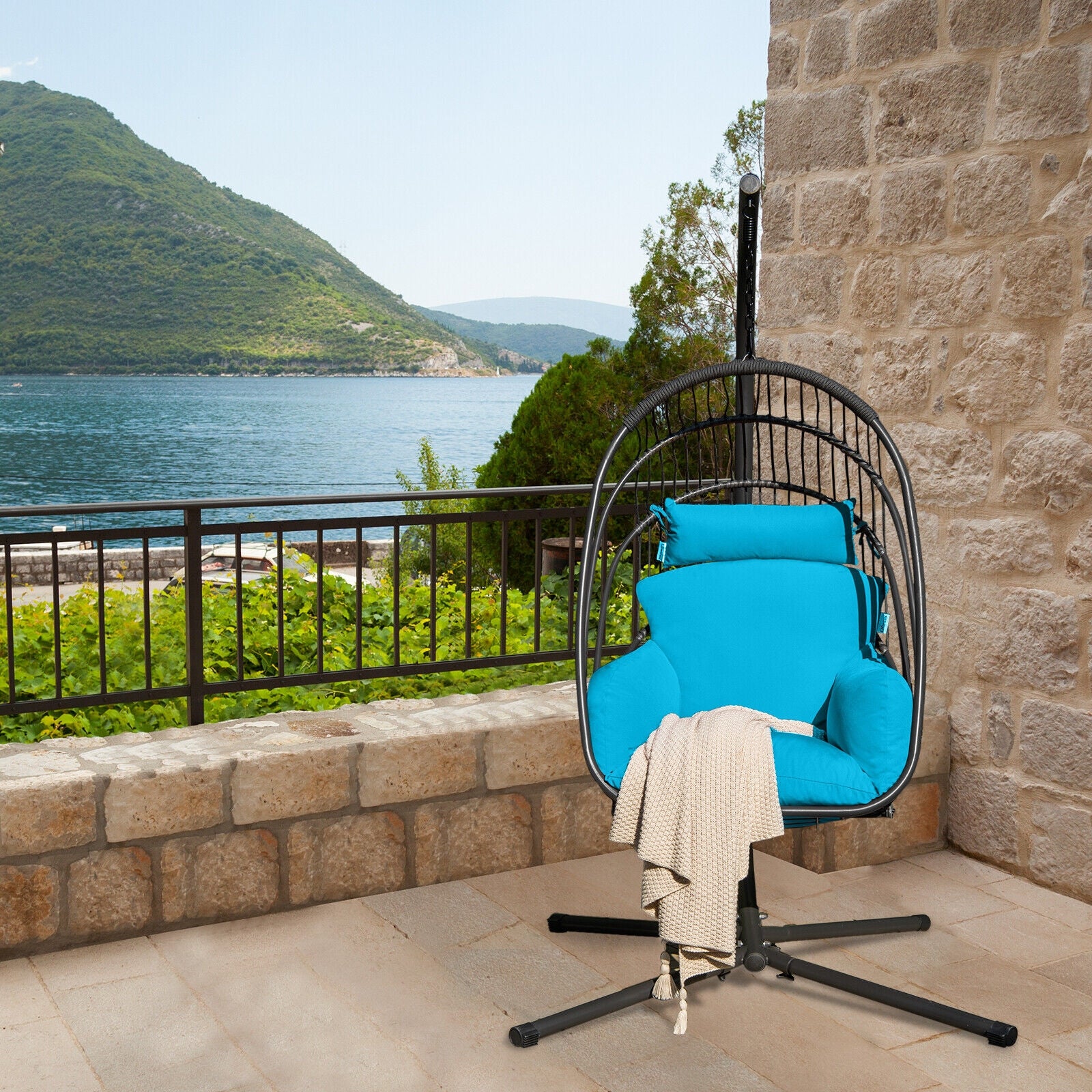 Hanging Egg Chair With Stand, Soft Cushion Pillow Swing Hammock, Turquoise Hammocks at Gallery Canada
