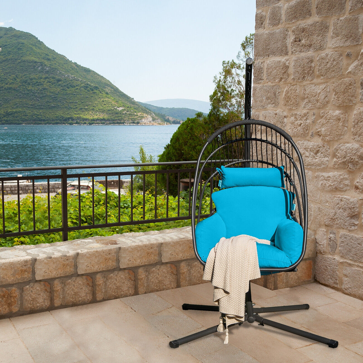 Hanging Egg Chair With Stand, Soft Cushion Pillow Swing Hammock, Turquoise Hammocks at Gallery Canada