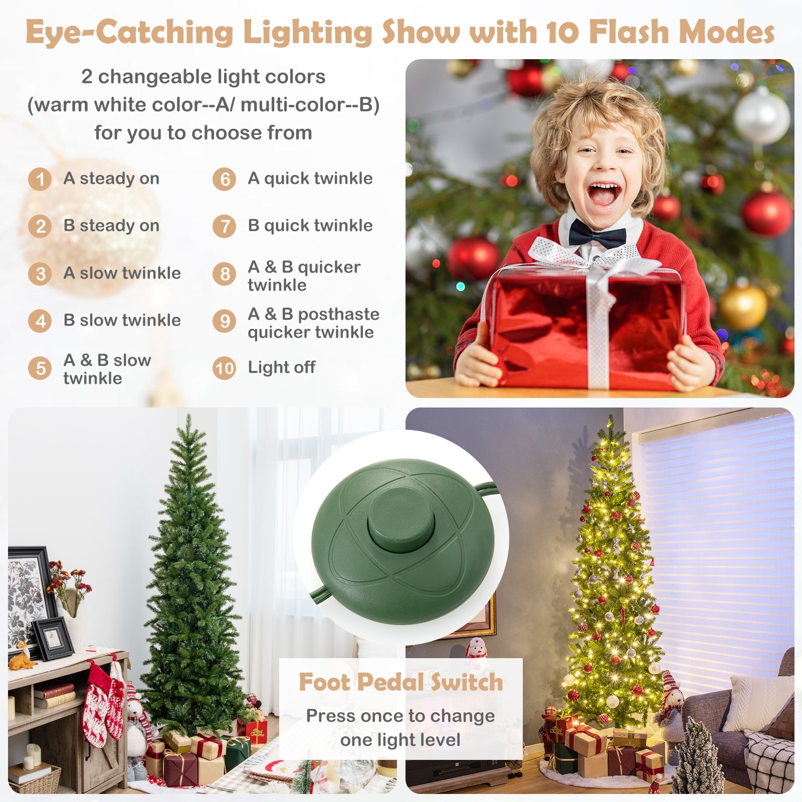 7.5 Feet Pre-lit Artificial Christmas Tree, Warm White Multi-color LED Lights, Green Christmas Tree at Gallery Canada