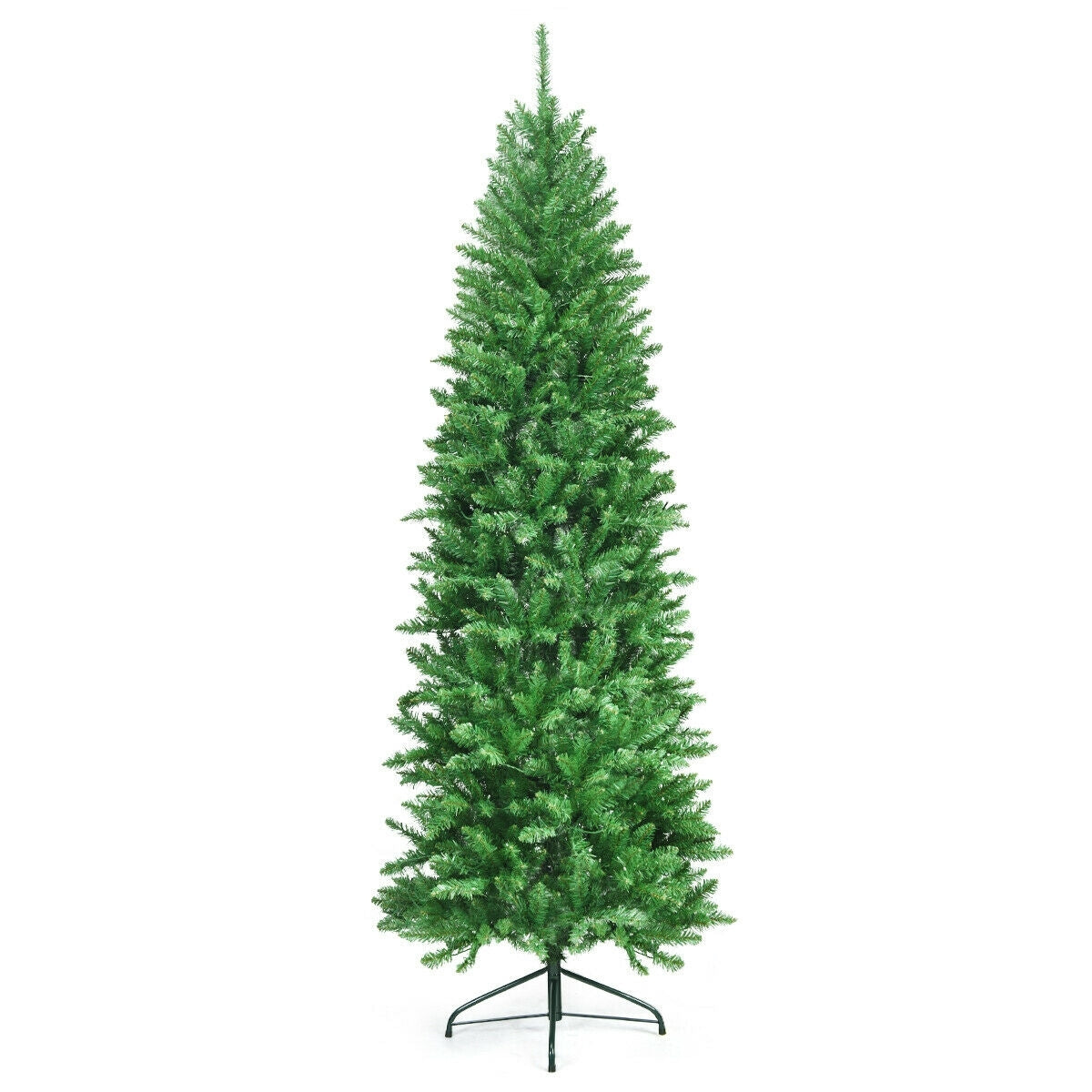 7 Ft PVC Hinged Pre-lit Artificial Fir Pencil Christmas Tree, Green Christmas Tree at Gallery Canada