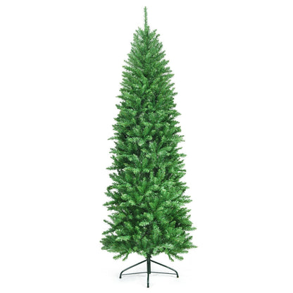 7 Ft PVC Hinged Pre-lit Artificial Fir Pencil Christmas Tree, Green Christmas Tree at Gallery Canada