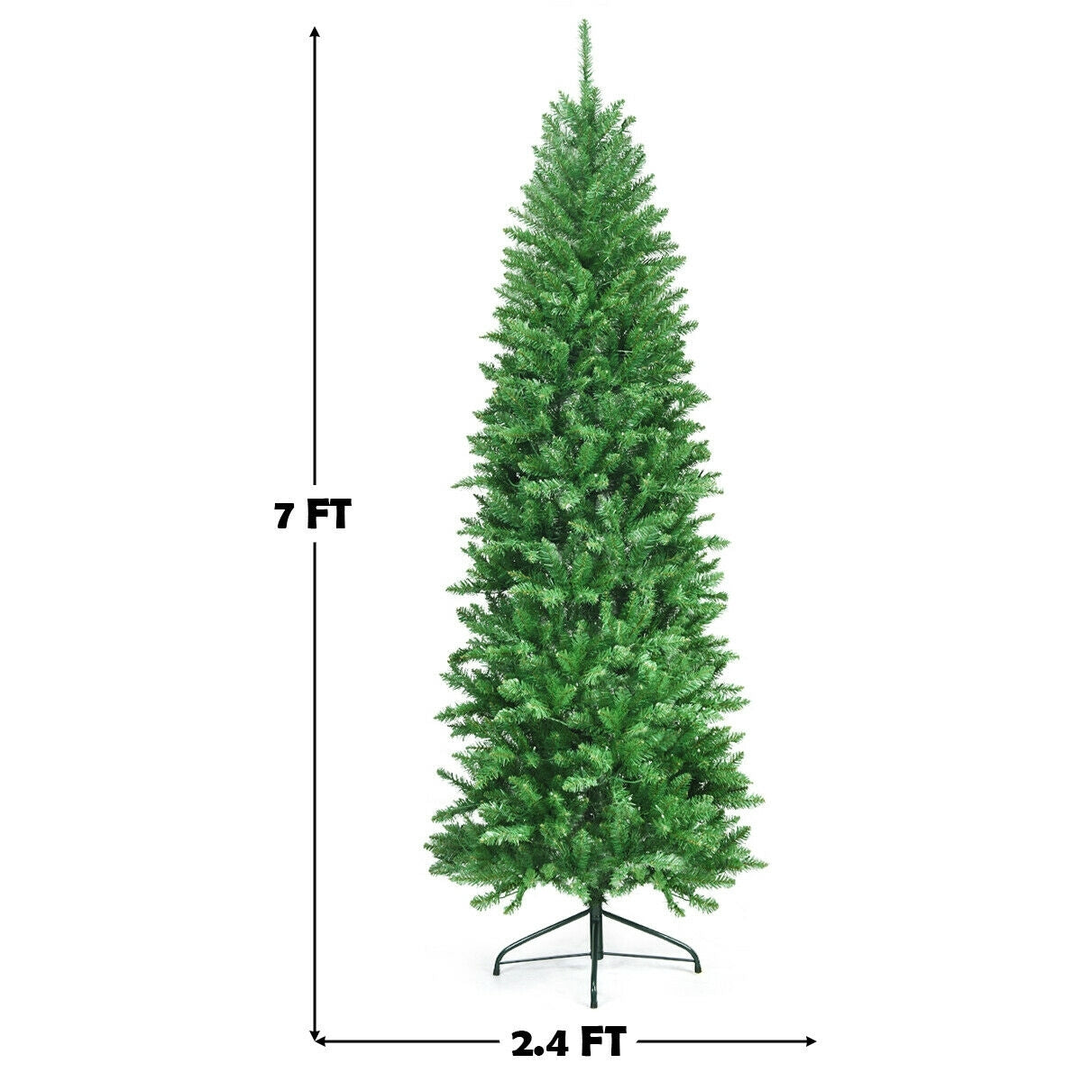 7 Ft PVC Hinged Pre-lit Artificial Fir Pencil Christmas Tree, Green Christmas Tree at Gallery Canada