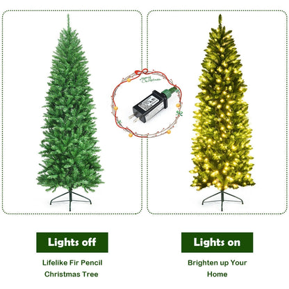 7 Ft PVC Hinged Pre-lit Artificial Fir Pencil Christmas Tree, Green Christmas Tree at Gallery Canada