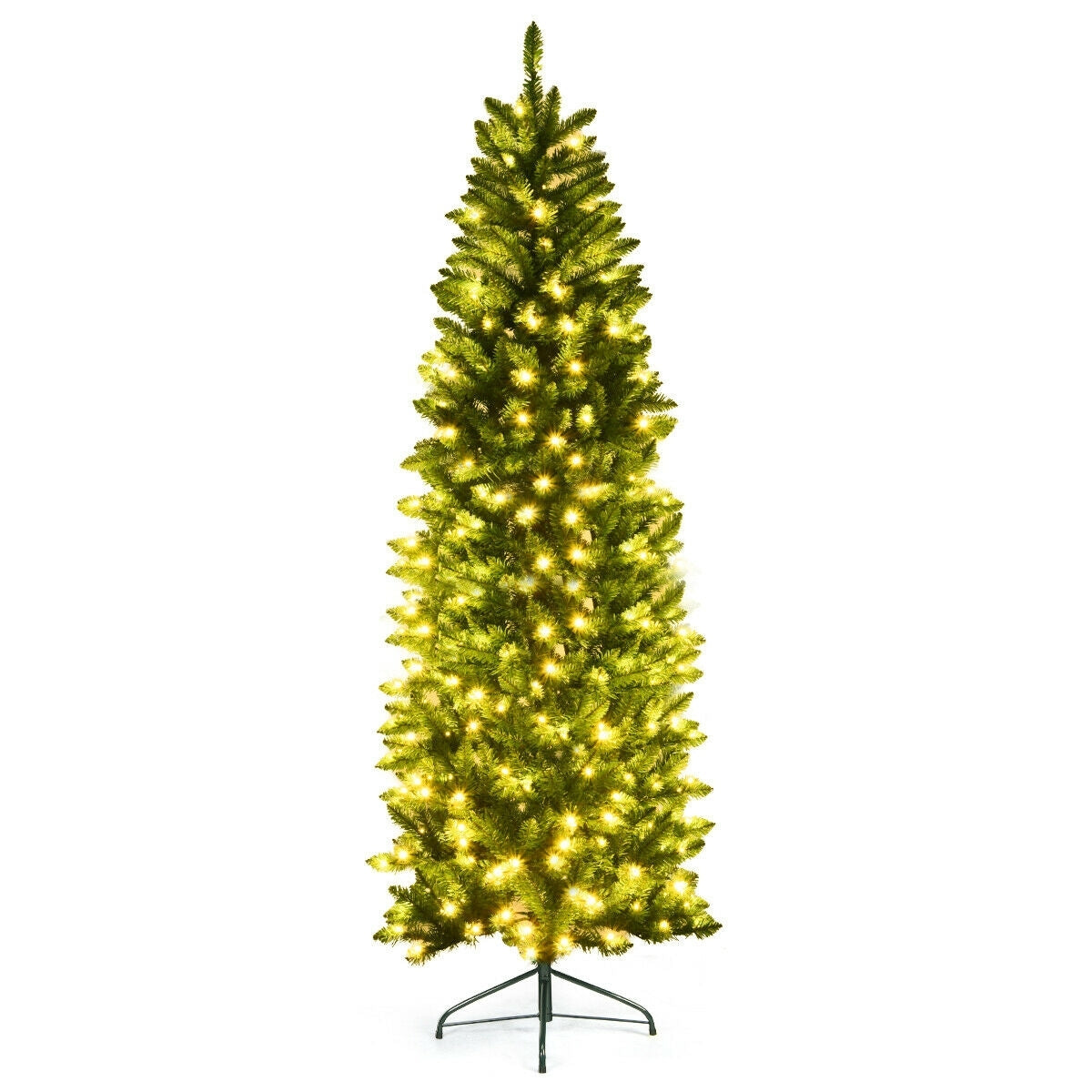 7 Ft PVC Hinged Pre-lit Artificial Fir Pencil Christmas Tree, Green Christmas Tree at Gallery Canada