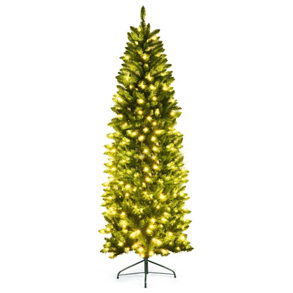 7 Ft PVC Hinged Pre-lit Artificial Fir Pencil Christmas Tree, Green Christmas Tree at Gallery Canada