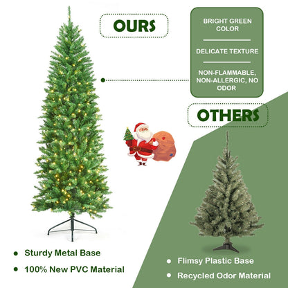 7 Ft PVC Hinged Pre-lit Artificial Fir Pencil Christmas Tree, Green Christmas Tree at Gallery Canada