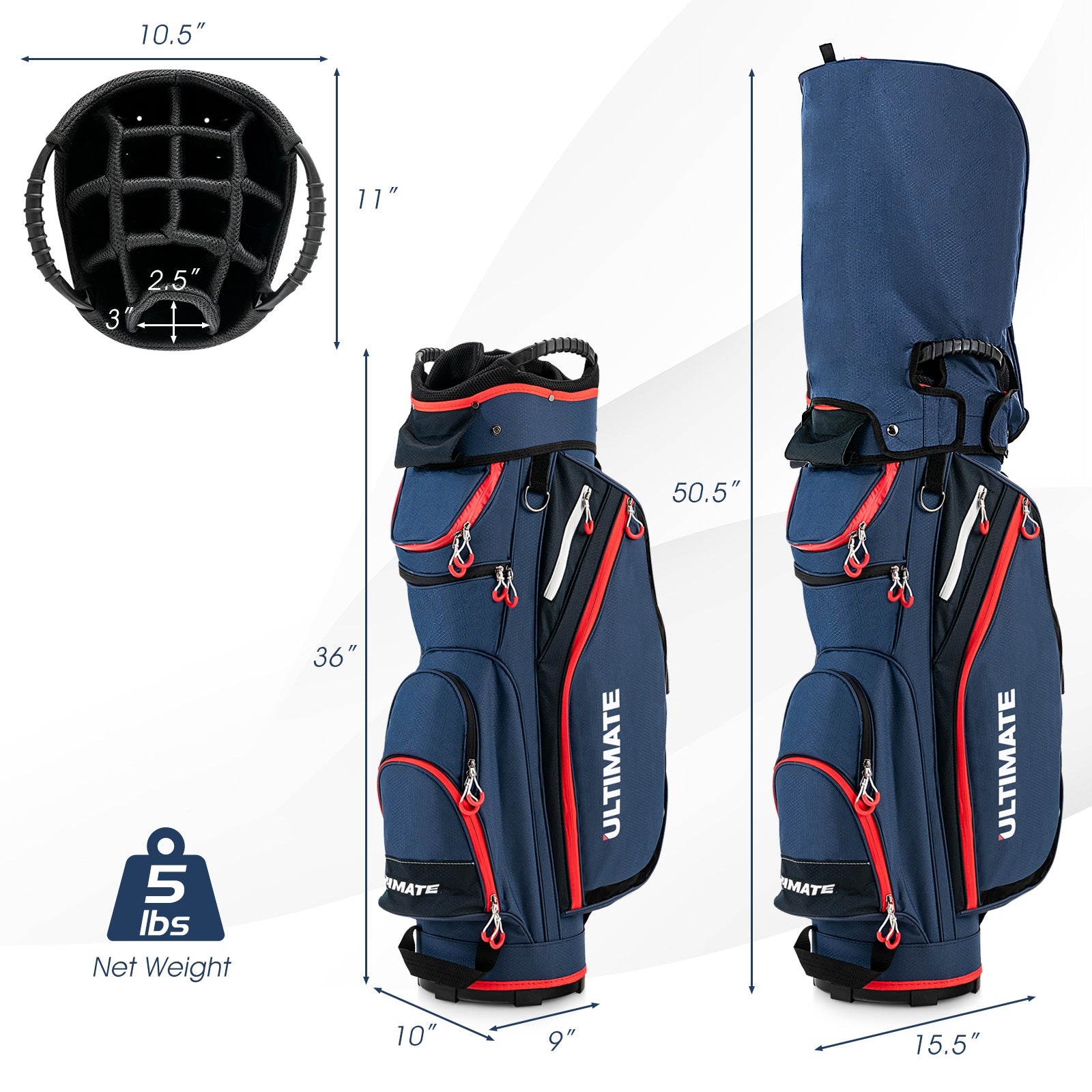9.5 Inch Golf Cart Bag, 14 Way Dividers, Top Organizer, Navy Golf at Gallery Canada