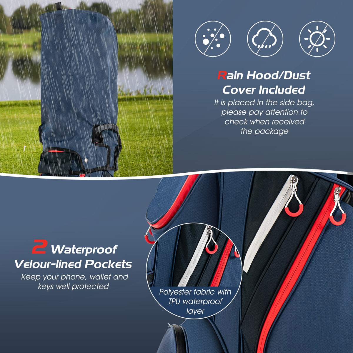 9.5 Inch Golf Cart Bag, 14 Way Dividers, Top Organizer, Navy Golf at Gallery Canada