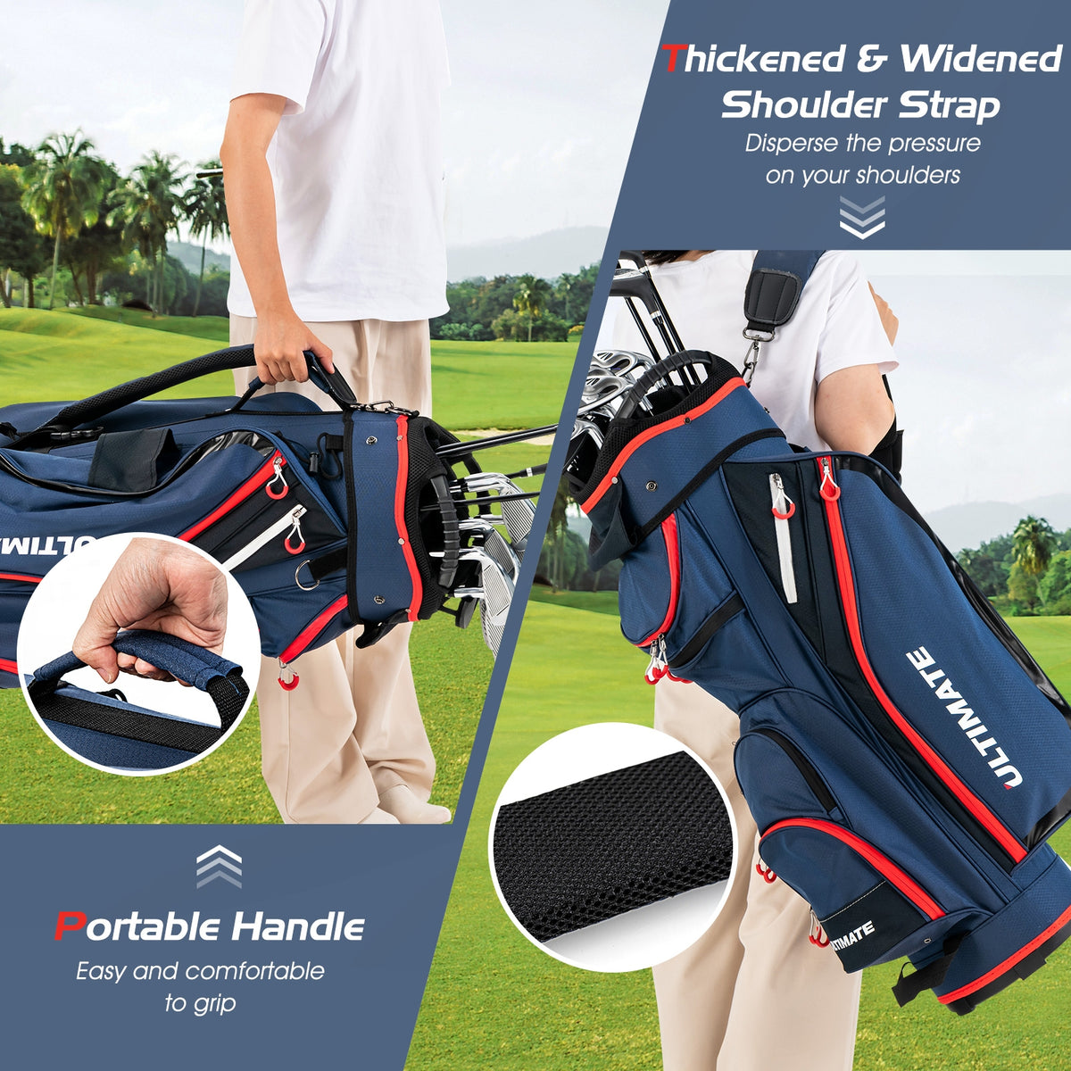 9.5 Inch Golf Cart Bag, 14 Way Dividers, Top Organizer, Navy Golf at Gallery Canada