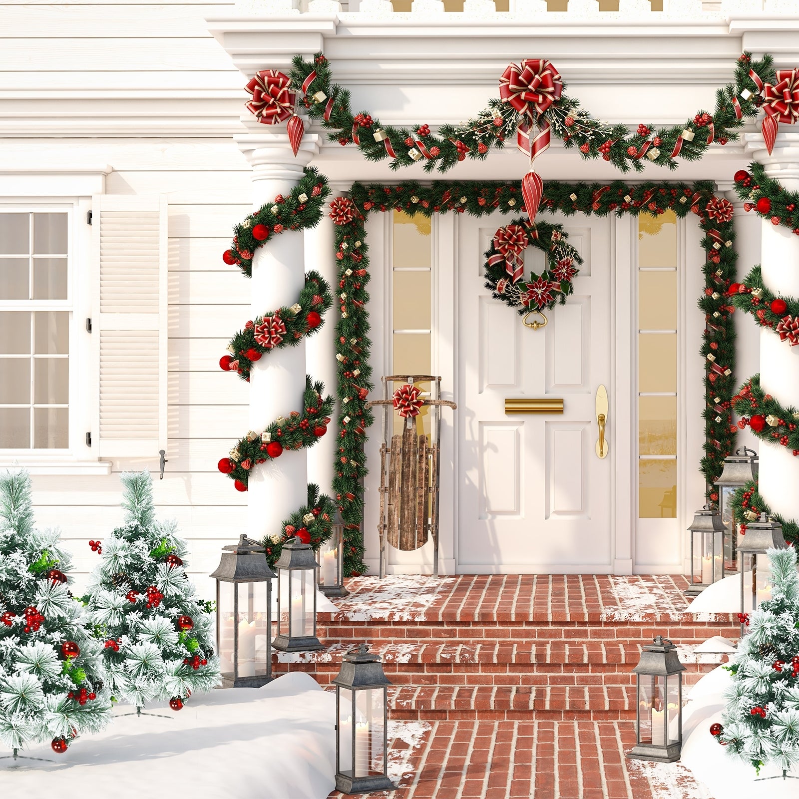 2 Feet Set of 2 Pre-Lit Flocked Christmas Trees, Green Christmas Decor & Accessories at Gallery Canada
