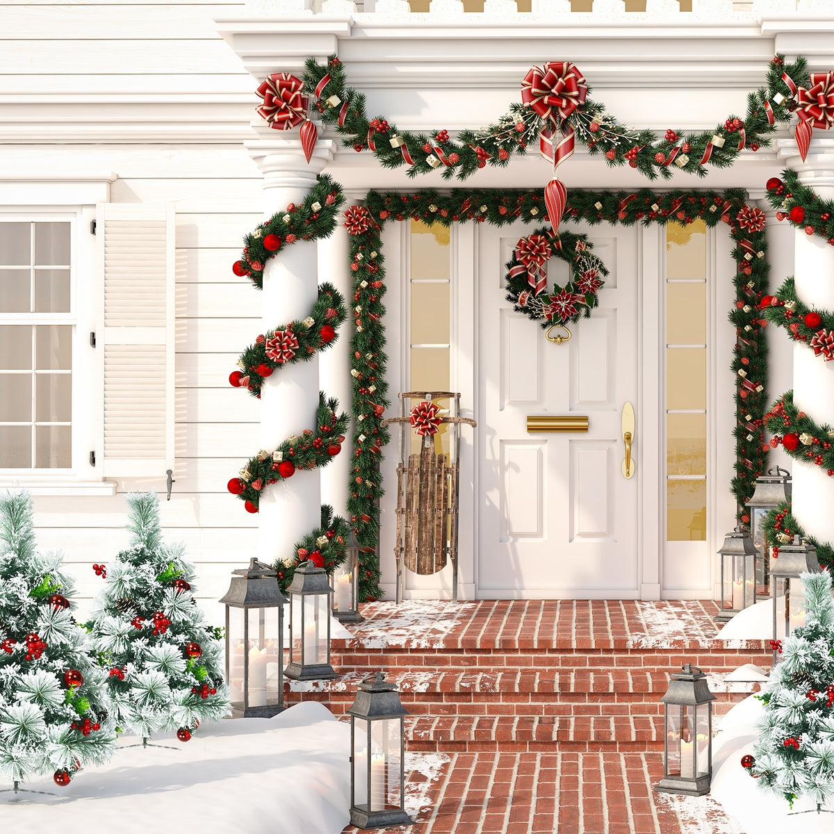 2 Feet Set of 2 Pre-Lit Flocked Christmas Trees, Green Christmas Decor & Accessories at Gallery Canada