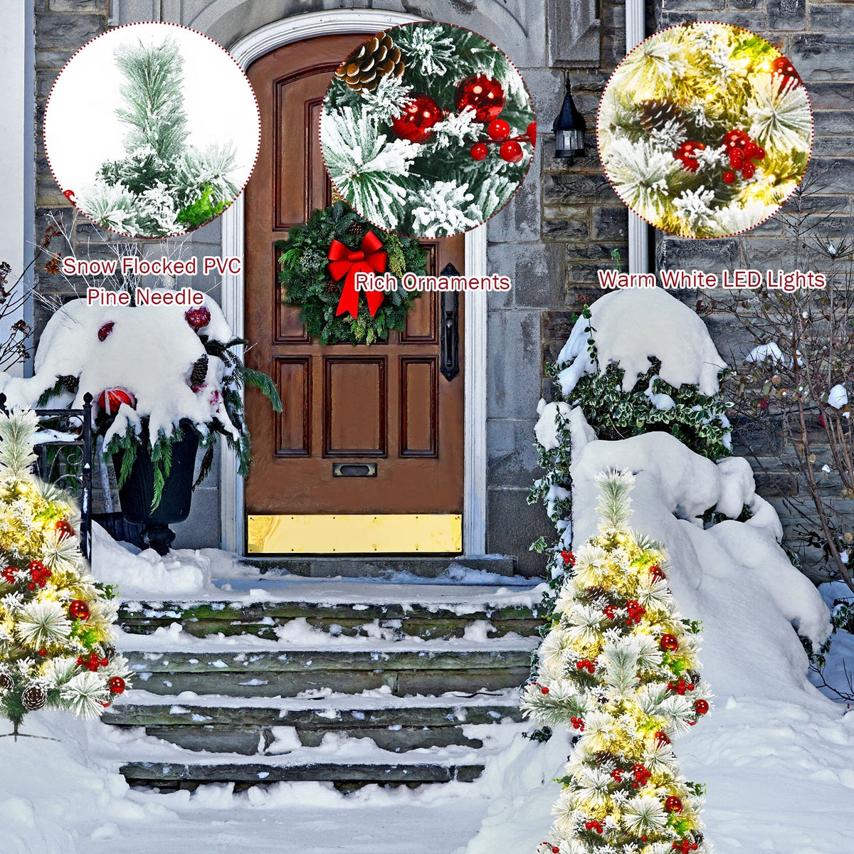 2 Feet Set of 2 Pre-Lit Flocked Christmas Trees, Green Christmas Decor & Accessories at Gallery Canada