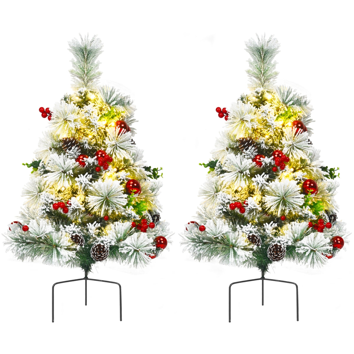 2 Feet Set of 2 Pre-Lit Flocked Christmas Trees, Green Christmas Decor & Accessories at Gallery Canada