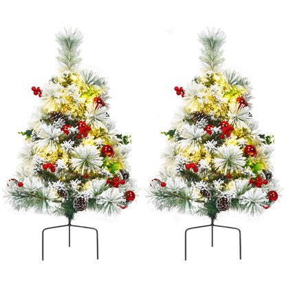 2 Feet Set of 2 Pre-Lit Flocked Christmas Trees, Green Christmas Decor & Accessories at Gallery Canada