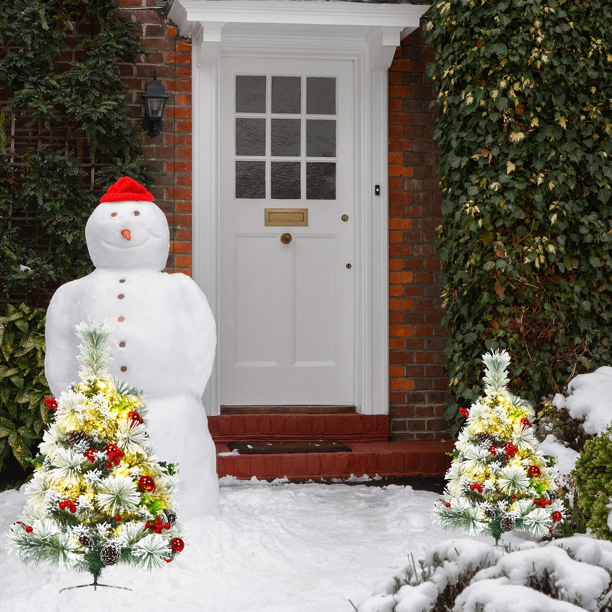 2 Feet Set of 2 Pre-Lit Flocked Christmas Trees, Green Christmas Decor & Accessories at Gallery Canada