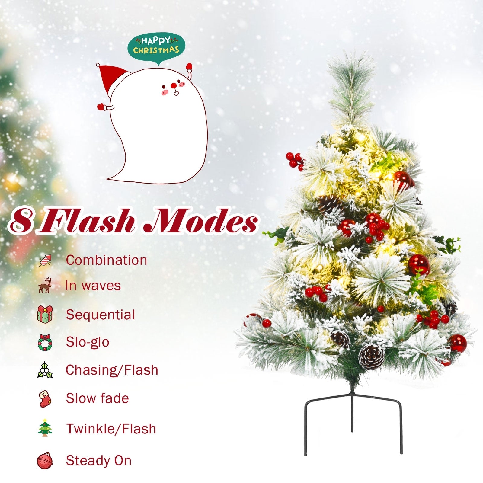 2 Feet Set of 2 Pre-Lit Flocked Christmas Trees, Green Christmas Decor & Accessories at Gallery Canada