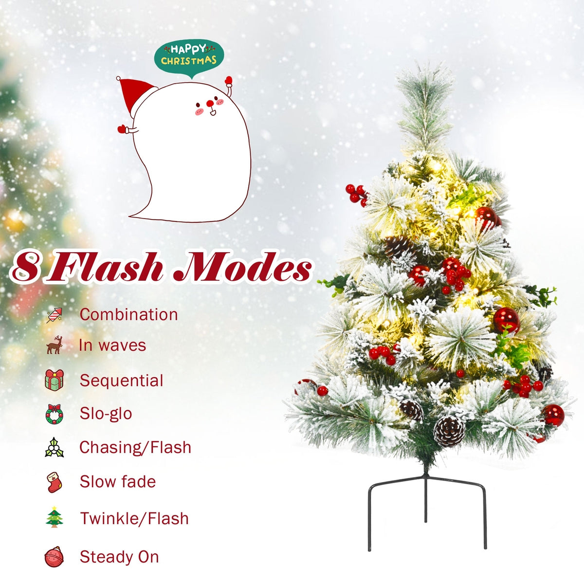 2 Feet Set of 2 Pre-Lit Flocked Christmas Trees, Green Christmas Decor & Accessories at Gallery Canada
