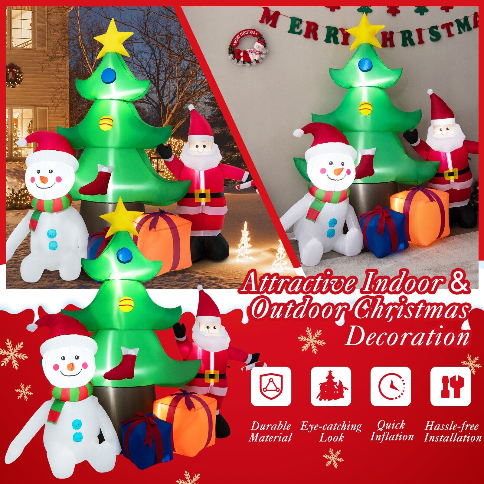 7.2 Feet Inflatable Christmas Tree With Santa Claus, Multicolor Christmas Inflatables at Gallery Canada