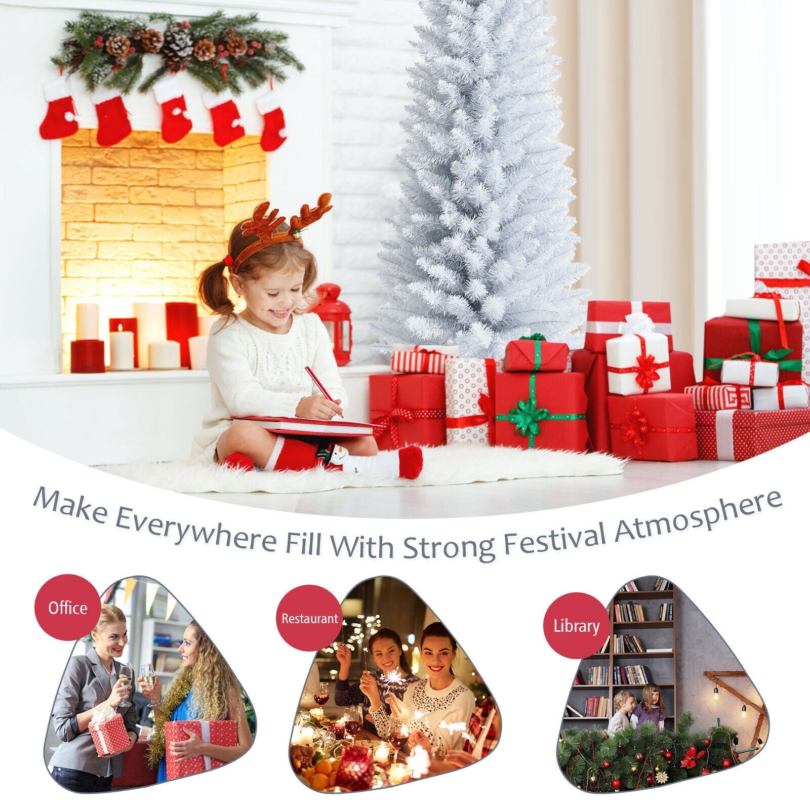 6 Feet Unlit Slim Pencil Christmas Tree, Metal Stand, White Christmas Tree at Gallery Canada