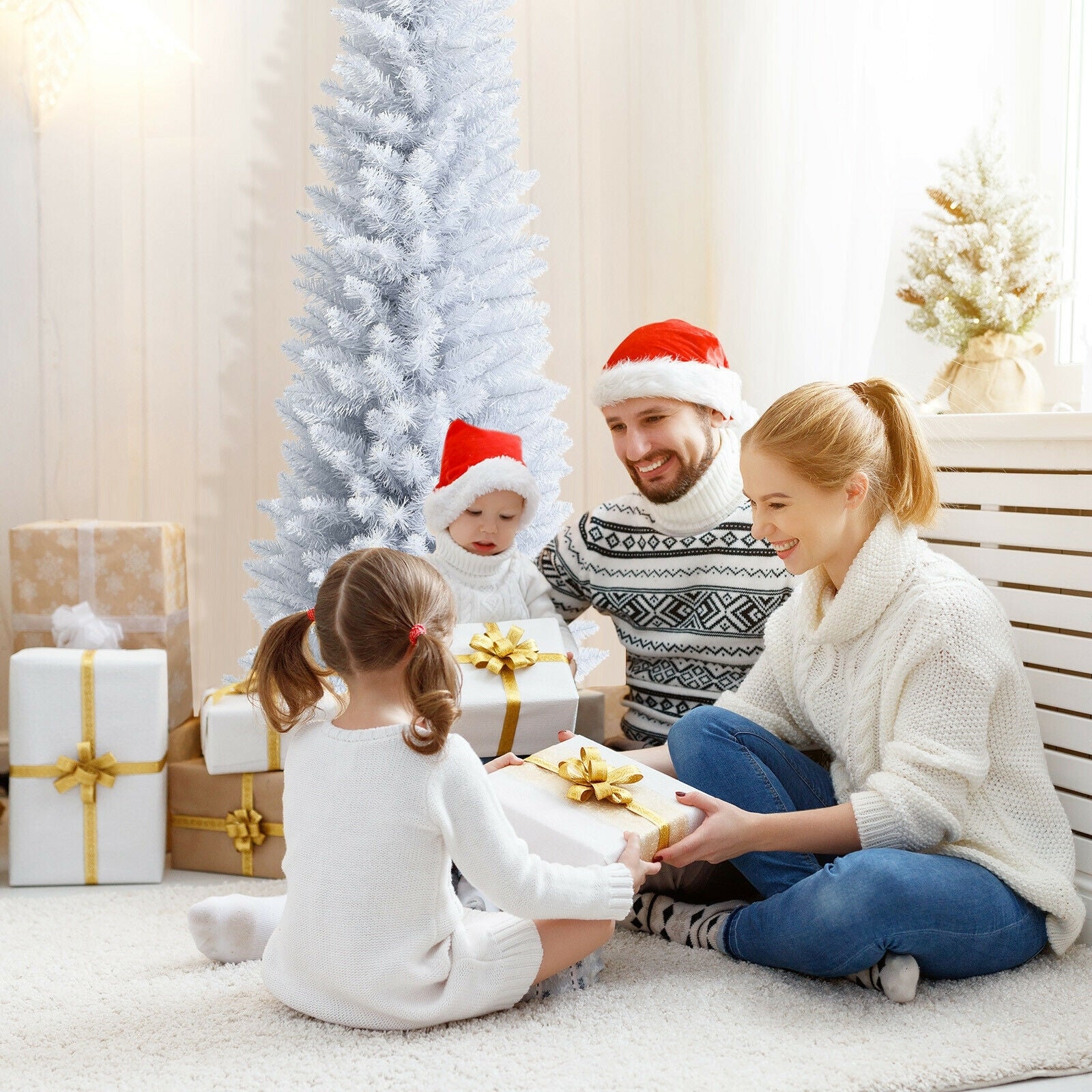 6 Feet Unlit Slim Pencil Christmas Tree, Metal Stand, White Christmas Tree at Gallery Canada