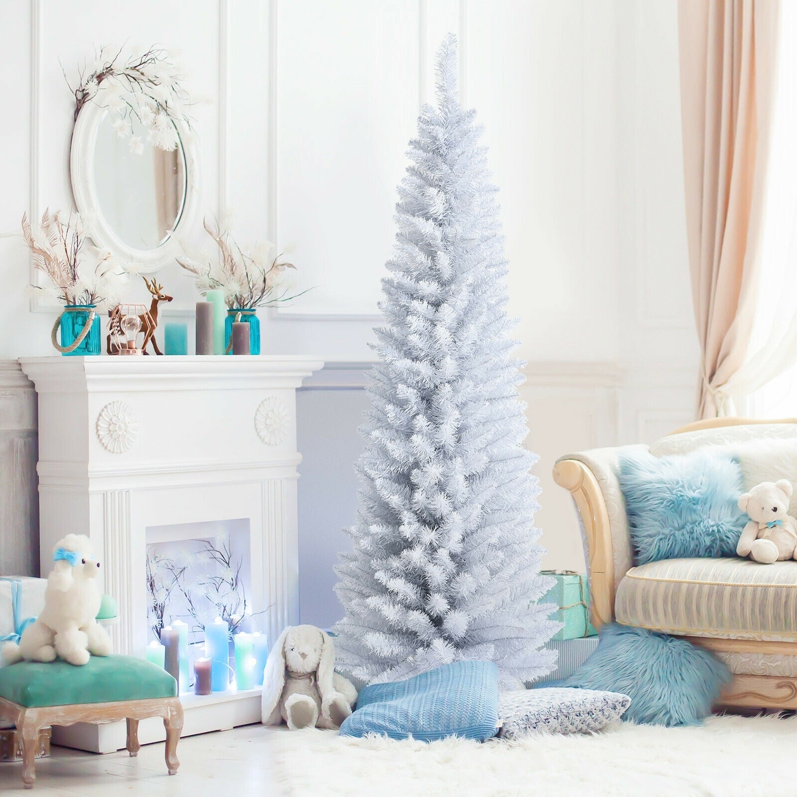 6 Feet Unlit Slim Pencil Christmas Tree, Metal Stand, White Christmas Tree at Gallery Canada