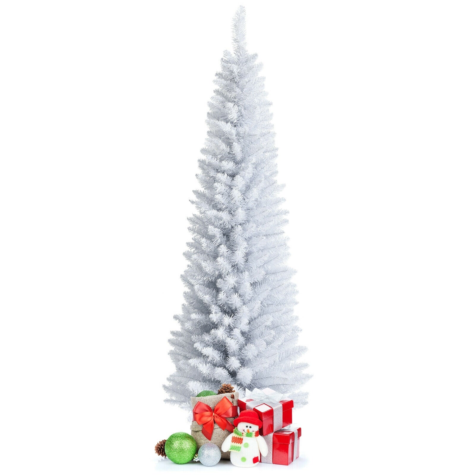6 Feet Unlit Slim Pencil Christmas Tree, Metal Stand, White Christmas Tree at Gallery Canada