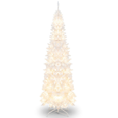 7 Feet Pre-Lit Pencil Christmas Tree, 300 LED Lights, 8 Flash Modes, White Christmas Tree at Gallery Canada