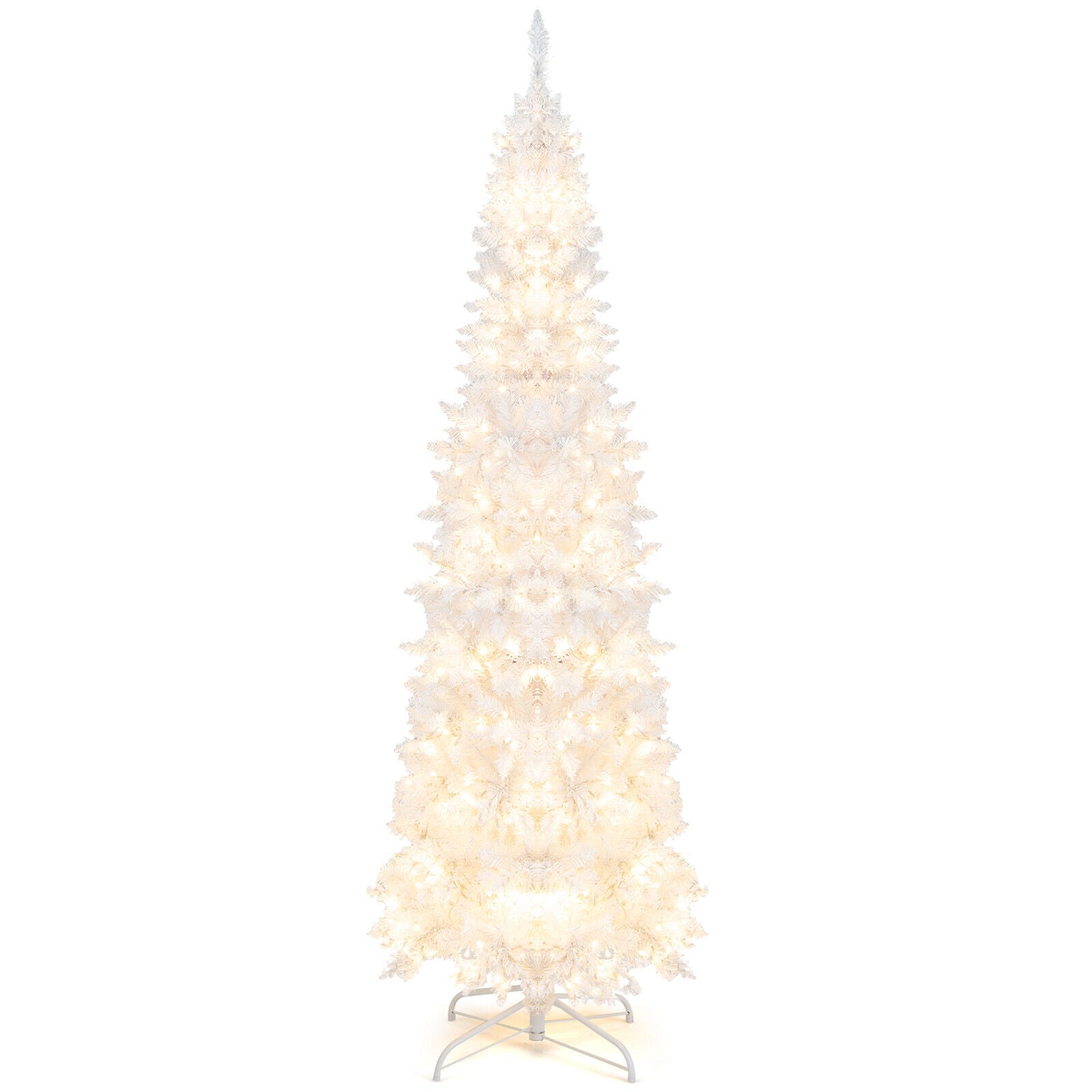 7 Feet Pre-Lit Pencil Christmas Tree, 300 LED Lights, 8 Flash Modes, White Christmas Tree at Gallery Canada