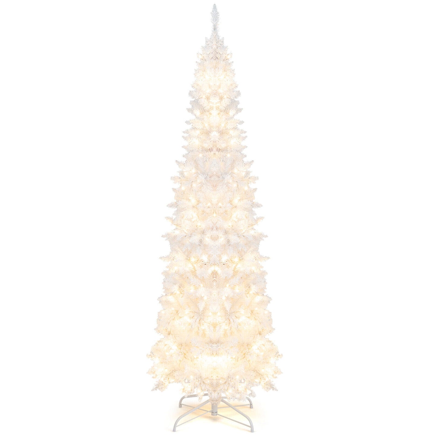 7 Feet Pre-Lit Pencil Christmas Tree, 300 LED Lights, 8 Flash Modes, White Christmas Tree at Gallery Canada