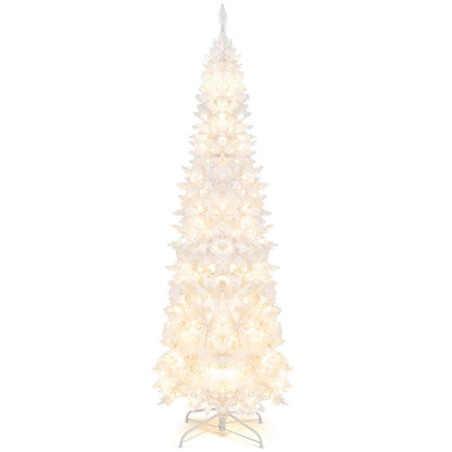 7 Feet Pre-Lit Pencil Christmas Tree, 300 LED Lights, 8 Flash Modes, White Christmas Tree at Gallery Canada