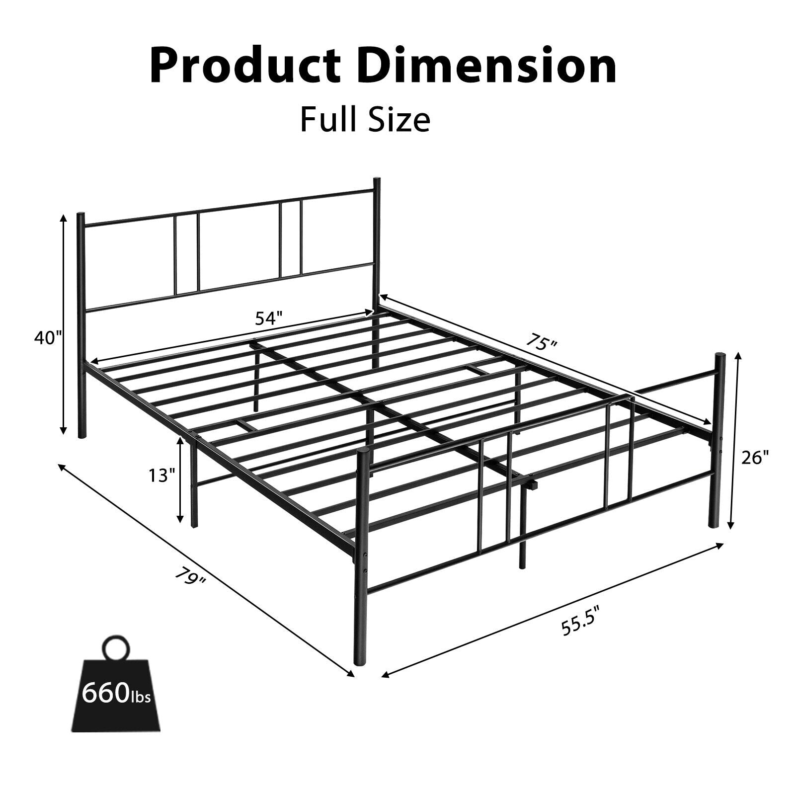 Full Queen Size Platform Bed Frame, High Headboard, Black Simple Bed Frame at Gallery Canada