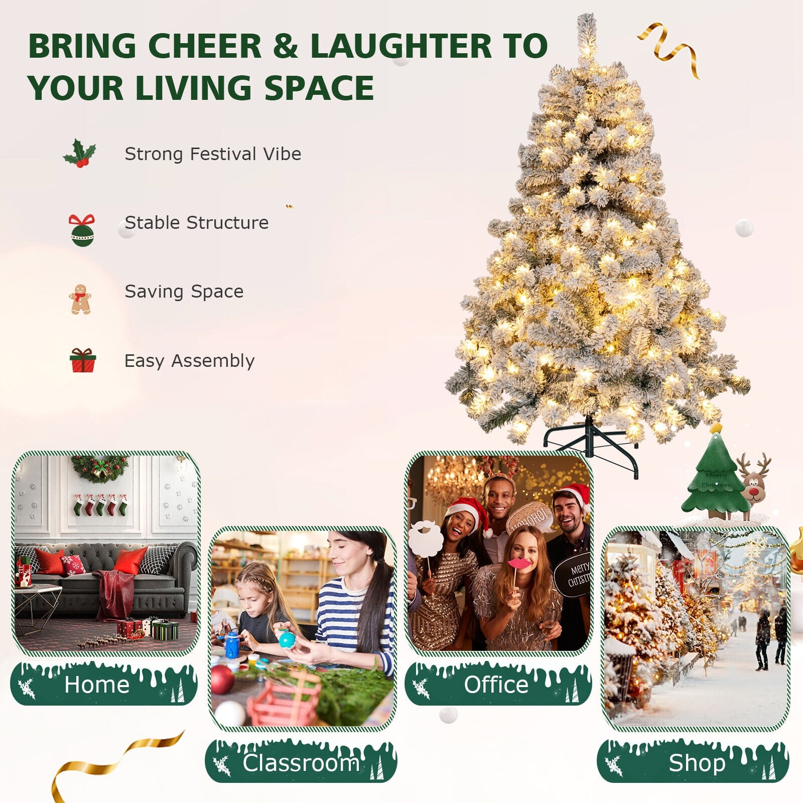 4.5 Feet Pre-Lit Snow Flocked Christmas Tree, 150 Lights, Multicolor Christmas Tree at Gallery Canada