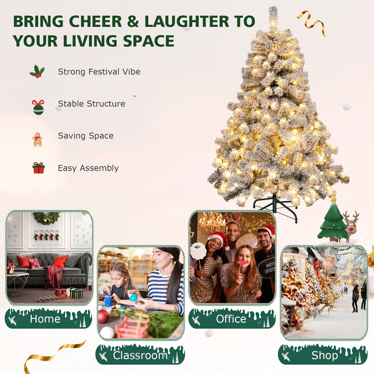 4.5 Feet Pre-Lit Snow Flocked Christmas Tree, 150 Lights, Multicolor Christmas Tree at Gallery Canada