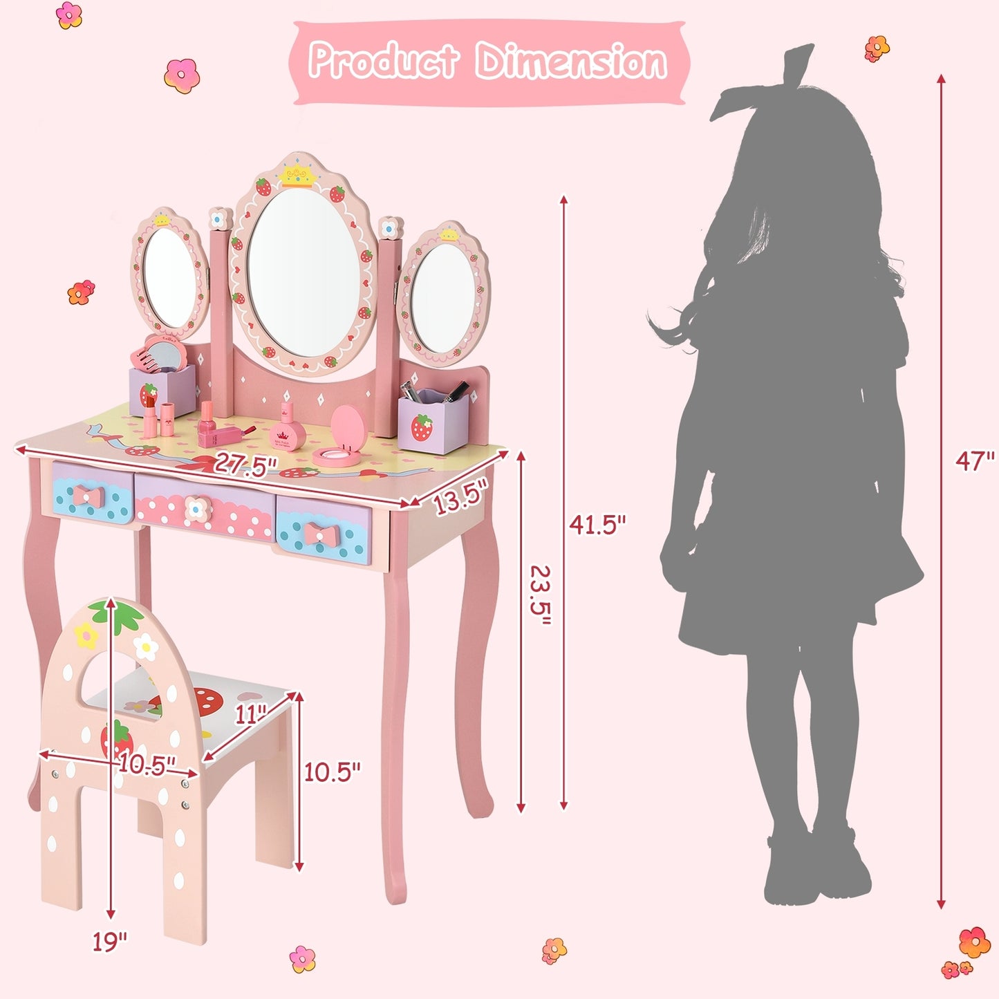 Kids Vanity Princess Makeup Dressing Table Chair Set, Pink Kids Vanities at Gallery Canada