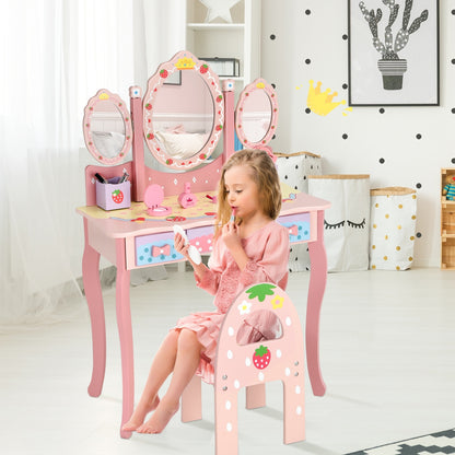 Kids Vanity Princess Makeup Dressing Table Chair Set, Pink Kids Vanities at Gallery Canada