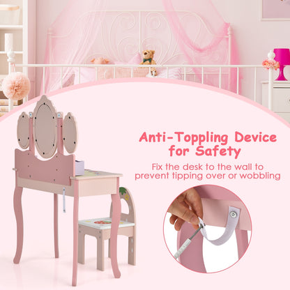 Kids Vanity Princess Makeup Dressing Table Chair Set, Pink Kids Vanities at Gallery Canada