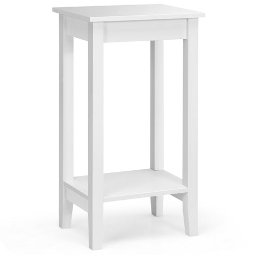 2-Tier Nightstand Table, Wooden Legs, White