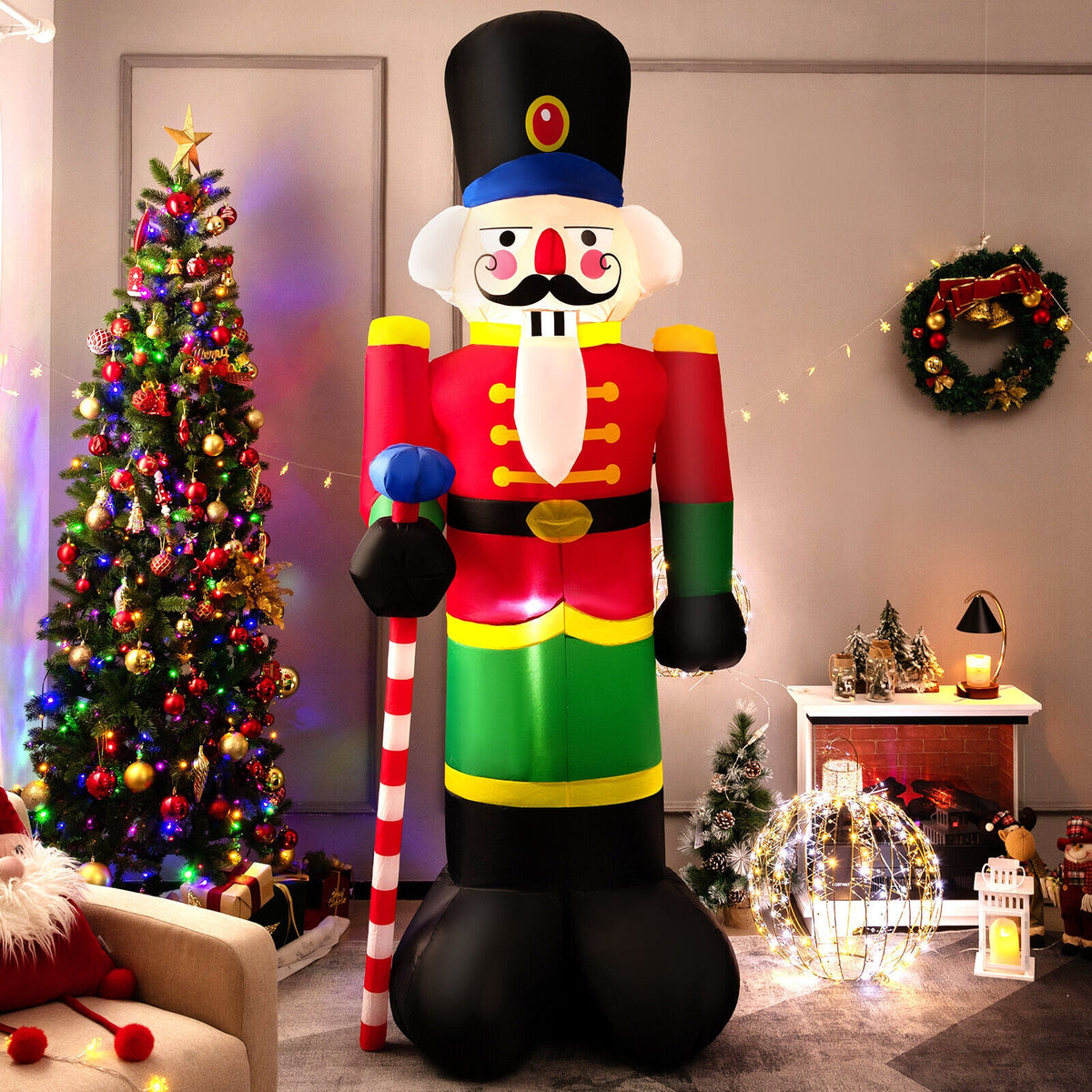 8 Feet Inflatable Nutcracker Soldier, 2 Built-in LED Lights, Multicolor Christmas Inflatables at Gallery Canada