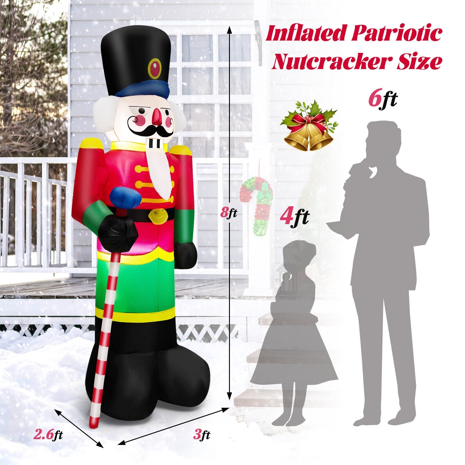 8 Feet Inflatable Nutcracker Soldier, 2 Built-in LED Lights, Multicolor Christmas Inflatables at Gallery Canada