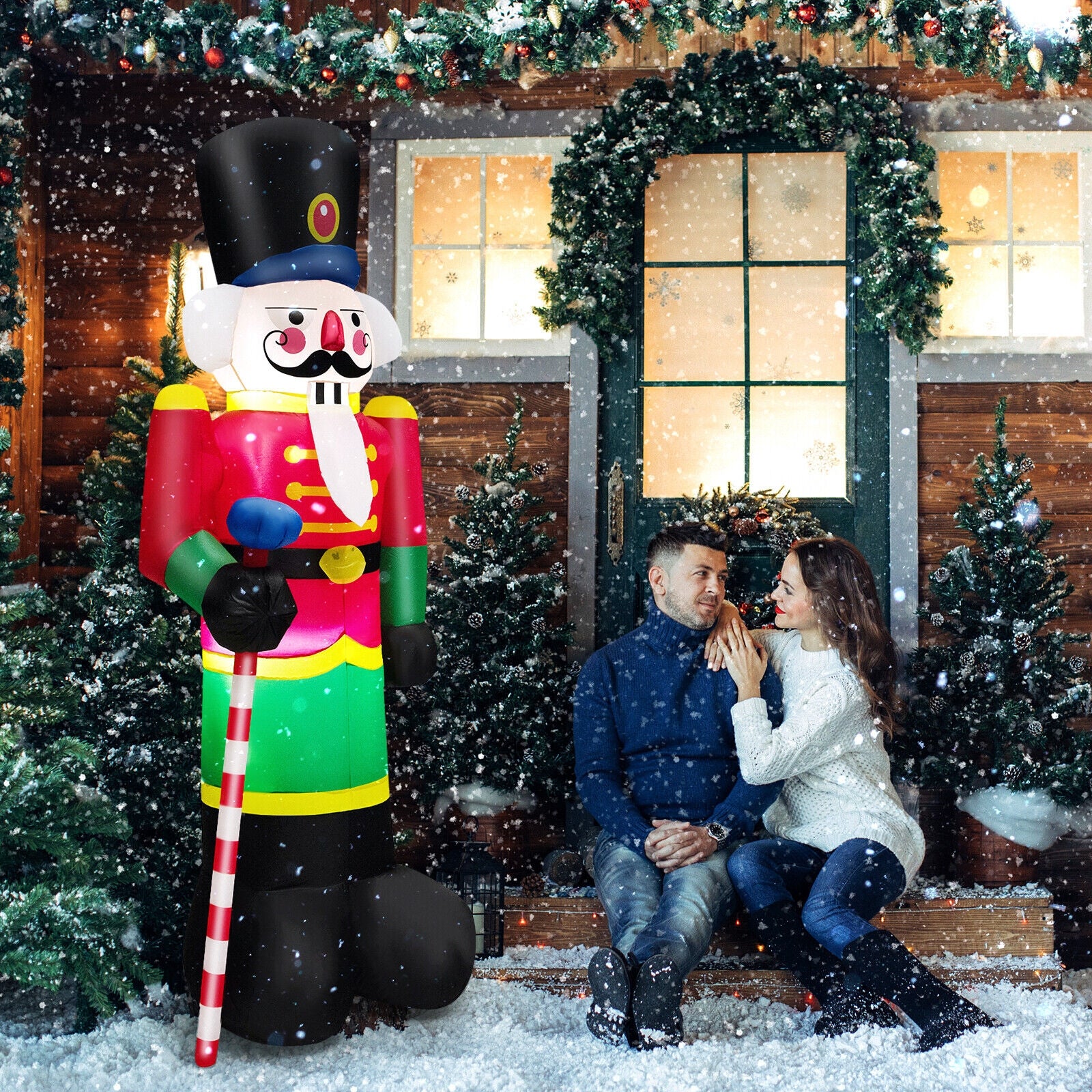 8 Feet Inflatable Nutcracker Soldier, 2 Built-in LED Lights, Multicolor Christmas Inflatables at Gallery Canada