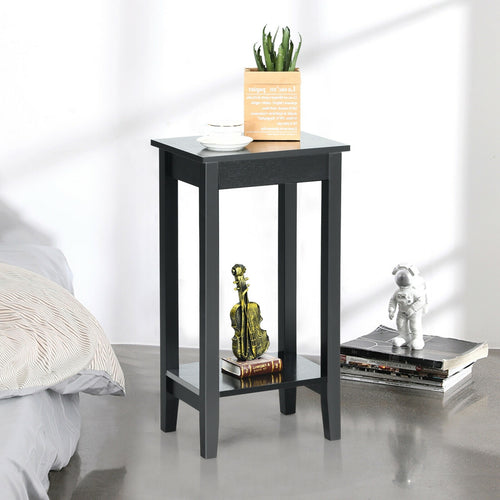 2-Tier Nightstand, Wooden Legs, Black