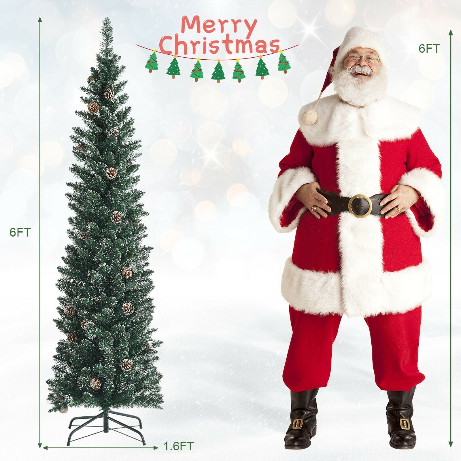 Artificial Pencil Christmas Tree, Pine Cones, 6 ft, Green Christmas Tree at Gallery Canada