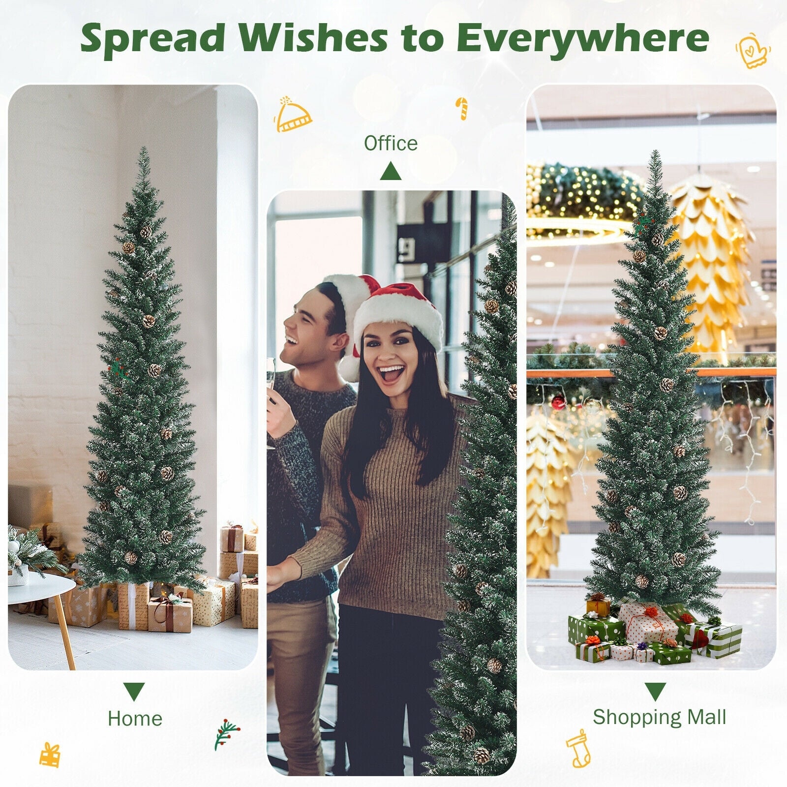 Artificial Pencil Christmas Tree, Pine Cones, 6 ft, Green Christmas Tree at Gallery Canada