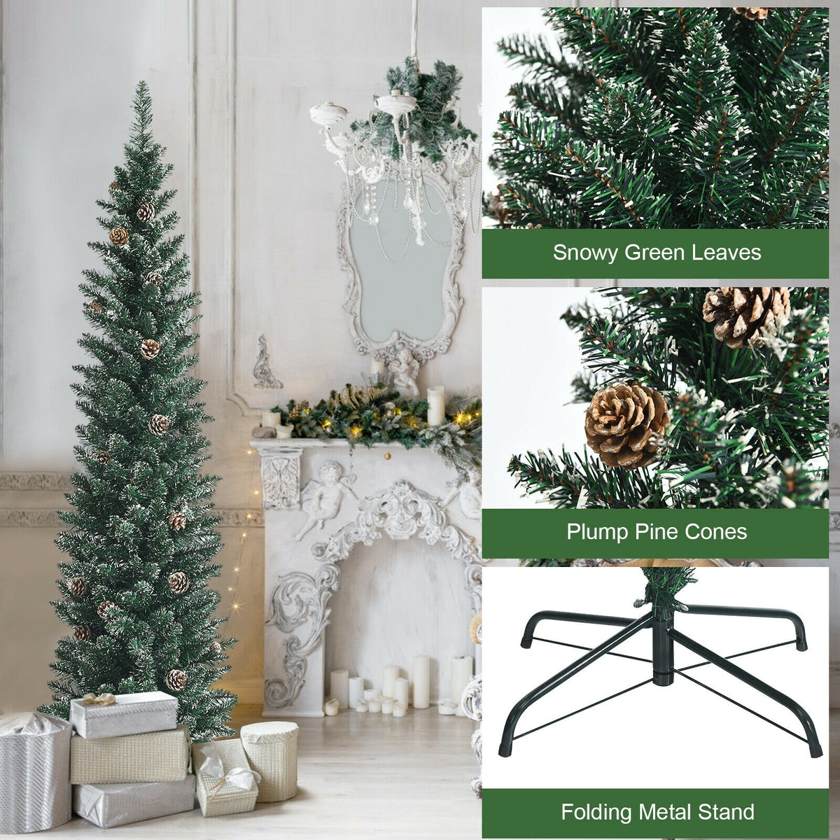 Artificial Pencil Christmas Tree, Pine Cones, 6 ft, Green Christmas Tree at Gallery Canada